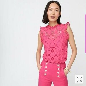 J. Crew Vibrant Pink Eyelet Blouse